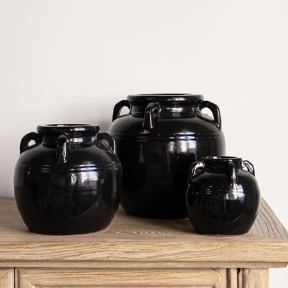 Mercier Glazed Black Vase With Handles Small