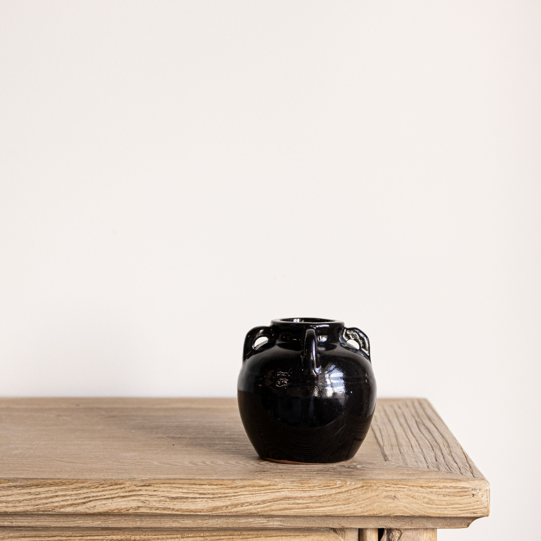 Mercier Glazed Black Vase With Handles Small