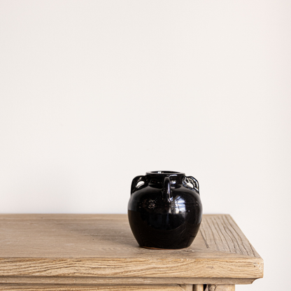 Mercier Glazed Black Vase With Handles Small