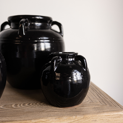 Mercier Glazed Black Vase With Handles Small