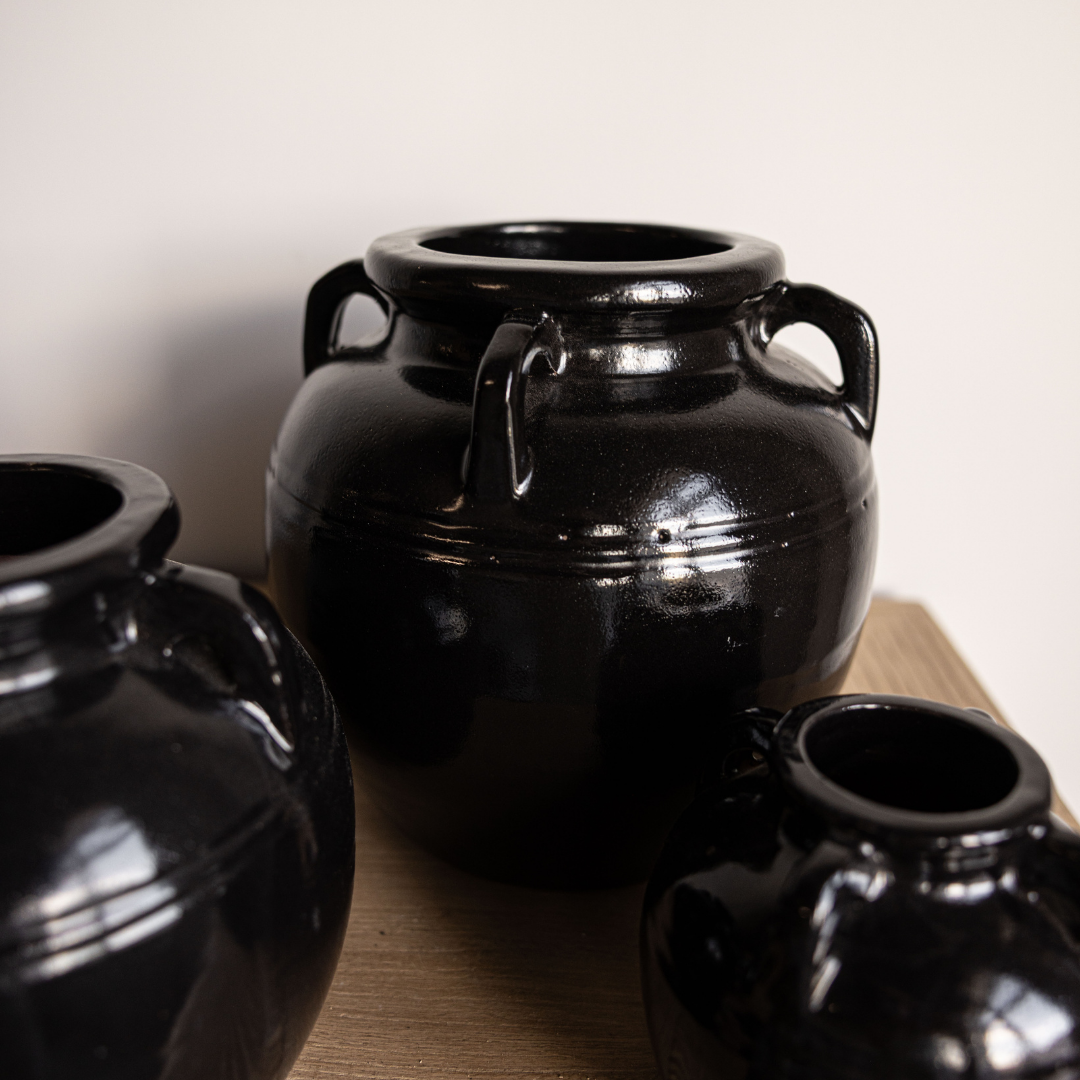 Mercier Glazed Black Vase With Handles Small