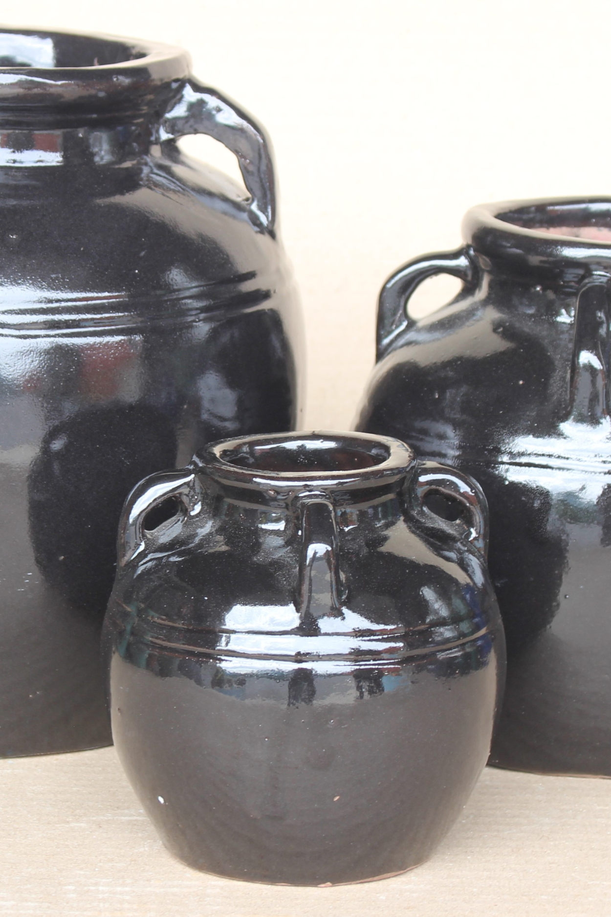 Mercier Glazed Black Vase With Handles Small