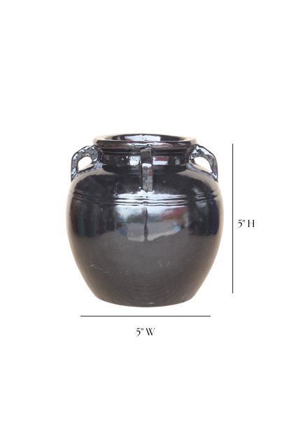 Mercier Glazed Black Vase With Handles Small